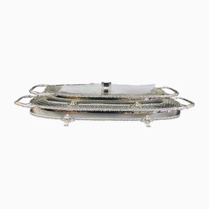 Oval Brass Serving Trays with Handles, Set of 4