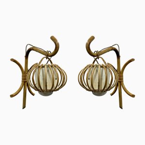 Rattan Wall Lights, 1960s, Set of 2