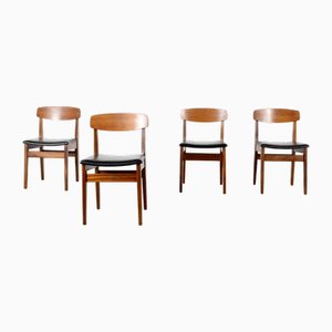 Mid-Century Modern Teak and Leatherette Dining Chairs, 1960s, Set of 4