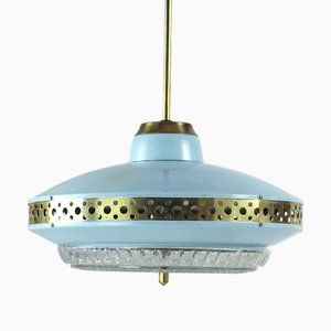 Space Age Deckenlampe aus Messing & Glas, 1970er