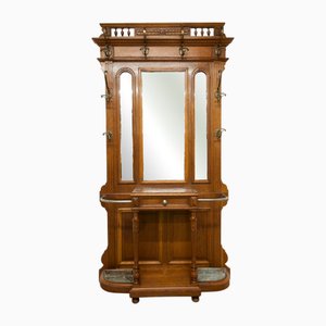 Late 19th Century Napoleon III Walnut Wardrobe with 3 Mirrors and Hooks in Marble