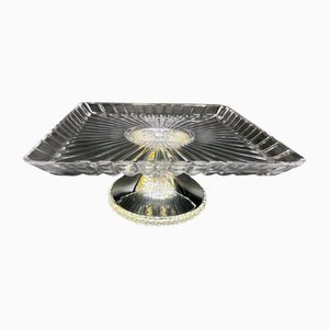 Alzata fatta a mano in ottone con ripiano in vetro acidato