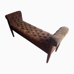 Antique Carved Mahogany Upholstered Window Seat