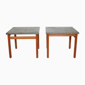 Table d'Appoint en Teck et Ardoise, 1970s, Set de 2