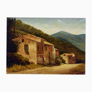 Armando Romano, Rustic Farmhouse Landscape, 1980s, Oil on Canvas
