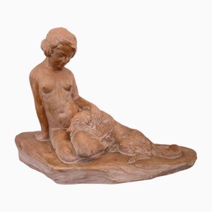 Enrique Pacheco, Young Woman with a Borzoi Greyhound, 1940, Terracotta