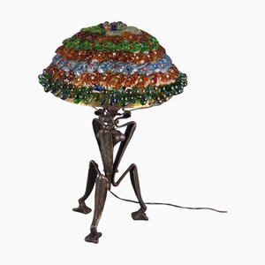 Art Nouveau Bohemian Glass Flower Shade Desk Lamp