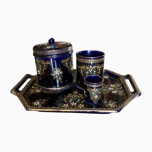 Blue Glazed Earthenware Service, Set of 4