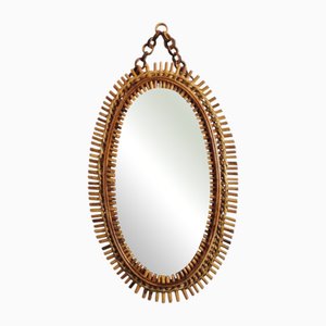 Espejo de pared Mid-Century de bambú oval atribuido a Franco Albini, Italia, años 60