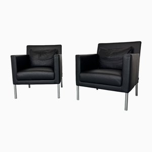 Poltrone moderniste in pelle nera e acciaio di Walter Knoll/Wilhelm Knoll, Germania, inizio XXI secolo, set di 2
