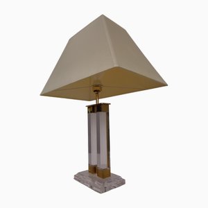 Lámpara de mesa Hollywood Regency de vidrio acrílico y latón, Italia, años 70