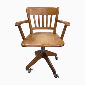 Walnut Swivel Chair with Wheels, 1980s