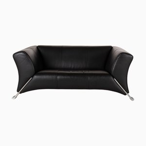 322 Schwarzes Zwei-Sitzer Ledersofa von Rolf Benz