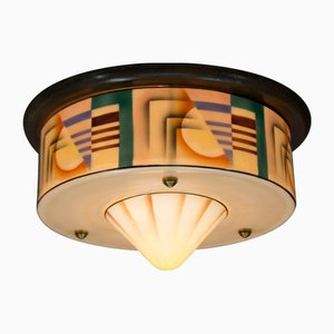 Lampada da incasso Art Deco in vetro dipinto a mano, anni '20