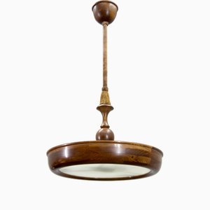 Lampada a sospensione Art Déco in legno, anni '30
