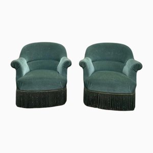 Set of Napoleon III Style Green Velvet Toad Armchairs