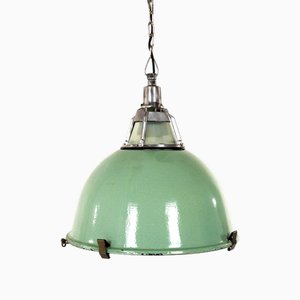 Large Industrial Green Enamel Pendant Lamp