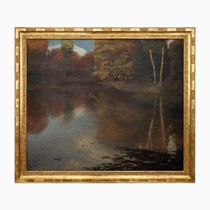Rudolf Quittner, Miroir à Eau Art Nouveau, 1903, Peinture à l'Huile, Encadré