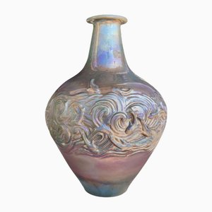Jarrón Art Déco de cerámica iridiscente de Fantinelli Faenza, Italia, años 30