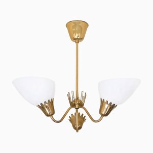 Vintage Three-Arm Chandelier in Brass by Hans Bergström for Asea, 1950s