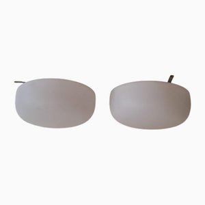 Flat Vintage Ceiling Lamps with Opaque White Glass Shade on Flat Metal Mount, 1970s, Set of 2