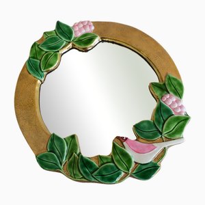Round Gold Ceramic Wall Mirror by Mithé Espelt, 1960s
