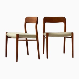 Model 75 Teak Chairs attributed to Niels Otto Møller, Denmark, 1960s, Set of 2