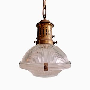 Lampada a sospensione in vetro prismatico di Holophane, anni '20
