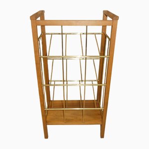 Bauhaus Music Shelf High Newspaper Stand in Brass & Wood, 1920s