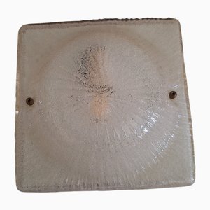 Lampada da soffitto piatta vintage con paralume quadrato in vetro curvo, Italia, anni '70