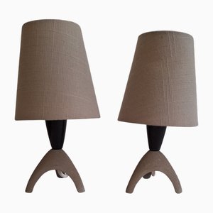 Vintage Bedside Lamps with Grey Metal Base and Grey Fabric Shade, 1970s, Set of 2