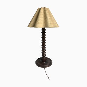 French Modern Wood Turned Table Lamp by Charles Dudouyt, 1930s