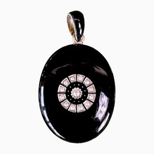 Médaillon Pendentif Porte-Photo en Argent et Émail Noir