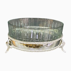 Ciotola a tre gambe in ottone con vetro rimovibile