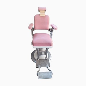 Poltrona da barbiere in pelle rosa e alluminio, anni '40