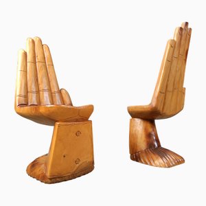 Hand Shaped Teak Chairs, 1970s, Set of 2
