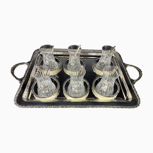 Geblümtes Teeservice aus Messing für 6 Personen, 6er Set