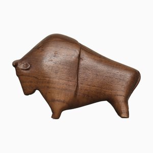 Statuetta Bison vintage in teak scuro, Danimarca, anni '60