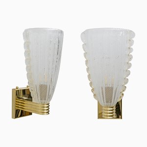 Brass and Reticello Murano Glass Sconces from Barovier & Toso., 2000