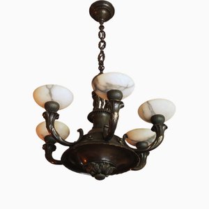 Bronze and Alabaster Figural Chandelier