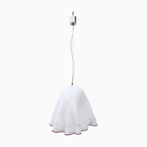 Suspension en Verre Soufflé Blanc Mod. Zenda par Luciano Vistosi, Italie