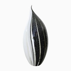 Black and White Penguin Murano Glass Table Lamp with Silver Flakes, Italy