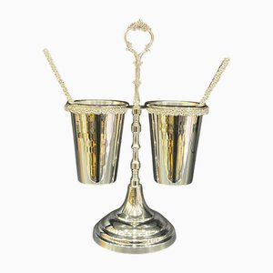 Portaposate a cucchiaio placcato argento e ottone