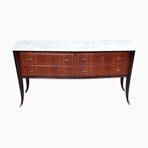 Vintage Black Walnut Dresser with Carrara Marble Top attributed to Dassi, Italy