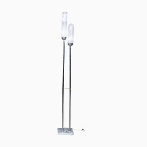 Vintage Italian Chrome and Glass Floor Lamp from Mazzega, 1980