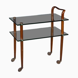 Vintage Italian Glass and Mahogany Drinks Trolley, 1980