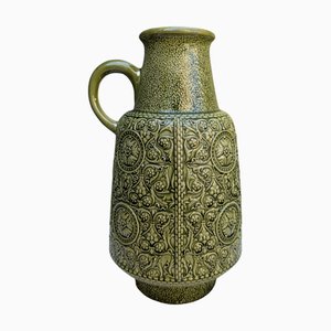 Large Vintage West German Ceramic Pitcher in Green with Relief Floral Decor from Marzi and Remy, 1970s