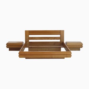 Bed Frame and Bedside Tables in Elm from Regain, 1980s Set of 3