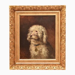 Louis Letsch, Retrato de caniche, óleo sobre lienzo, 1896, enmarcado