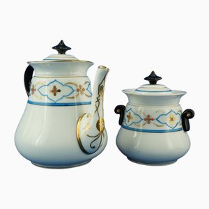 19th Century Empire Porcelain Coffee Pot and Sugar Bowl by the Ginori Doccia Factory, Italy, Set of 2